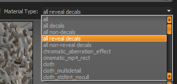 Texture panel material type search
